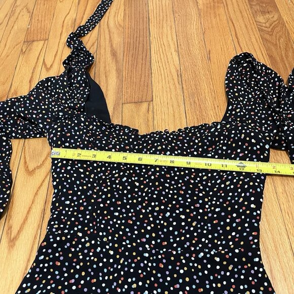 Reformation Elin Black Confetti Polka Dot Square Neck Bow Shoulder Mini Dress 4 - Picture 10 of 10
